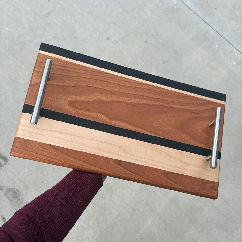 Elegant handmade Wooden Tray with Metal Handles - 15.75 inches by 9